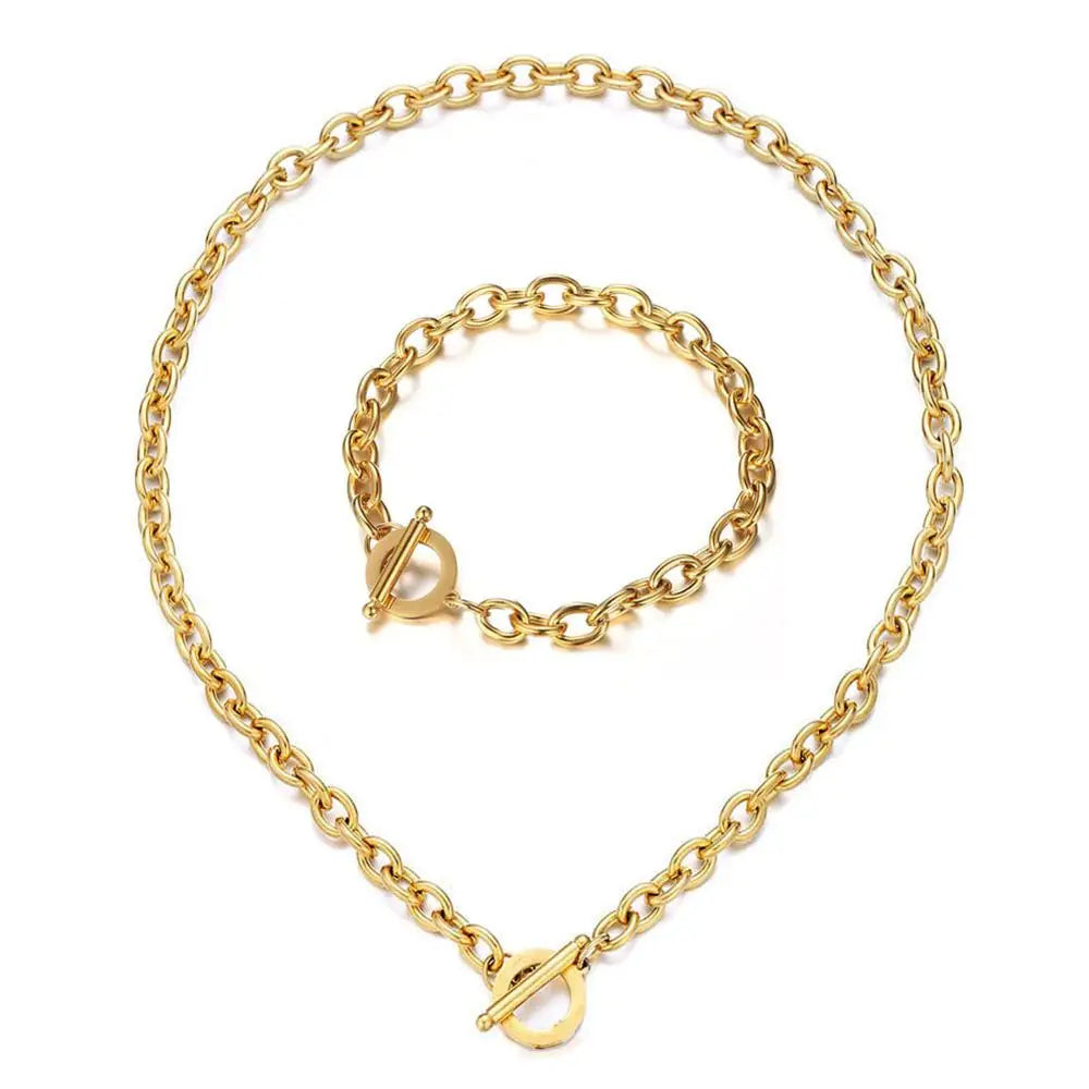 Set di gioielli con ginocchiera in acciaio inossidabile di nuovo stile per uomo e donna, set di bracciali e collane con catena a maglie