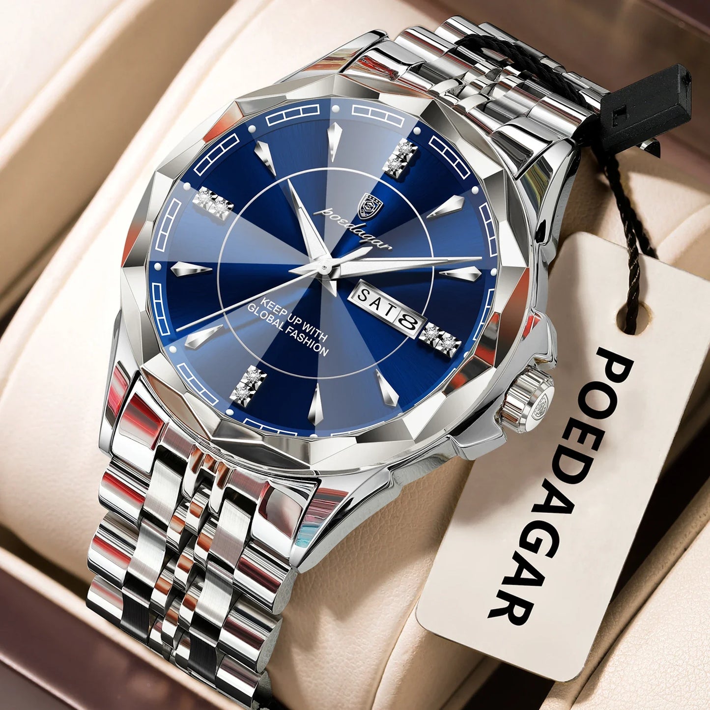 POEDAGAR Orologio da uomo di moda di lusso Top Business Impermeabile luminoso Data Settimana Orologi da uomo Orologio da polso da uomo in acciaio inossidabile al quarzo