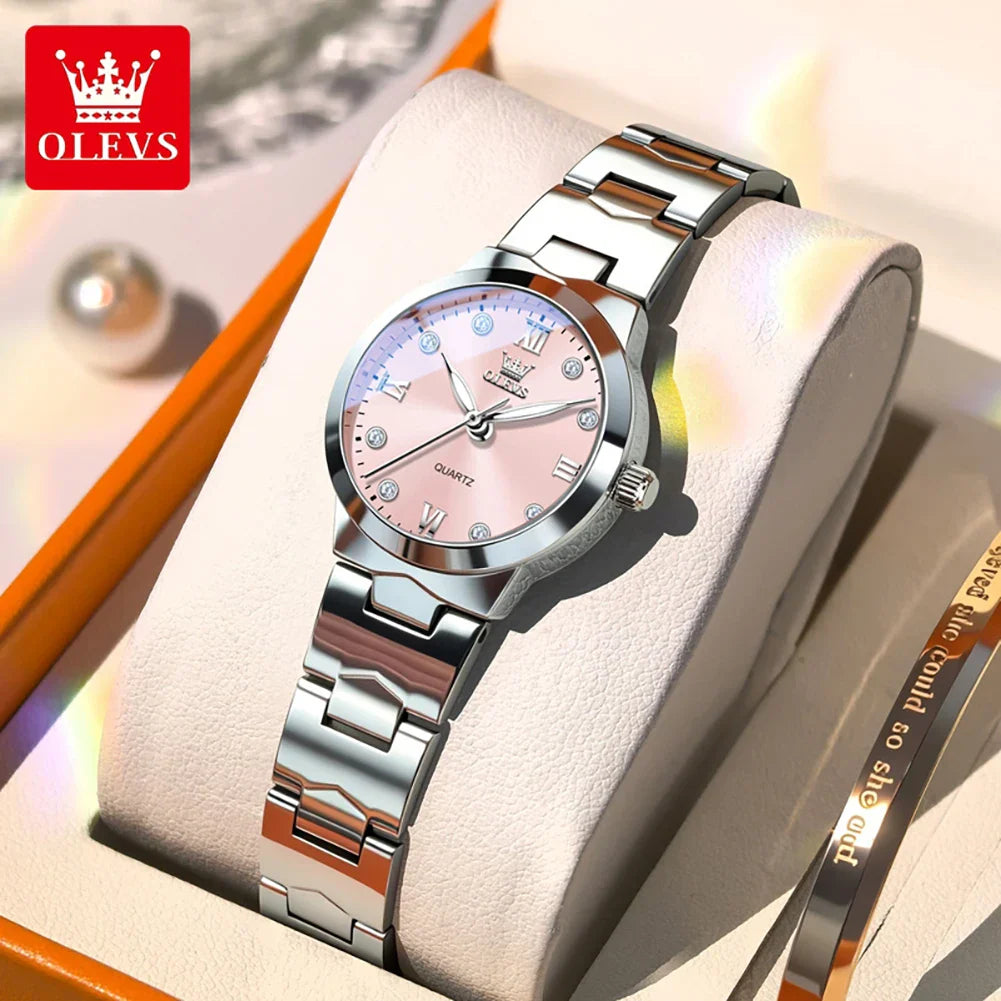 OLEVS Orologio da donna Elegante orologio al quarzo alla moda in acciaio inossidabile impermeabile luminoso da donna con confezione regalo Reloj 3735
