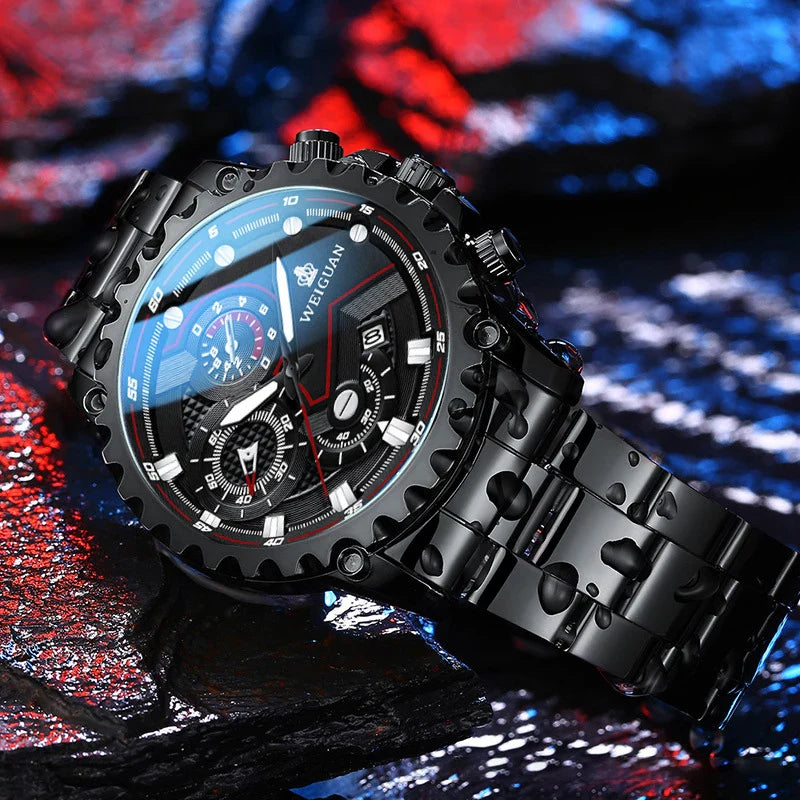 Orologio da uomo Black Warrior autentico alla moda in acciaio inossidabile impermeabile calendario luminoso orologio al quarzo moda maschile orologi regalo