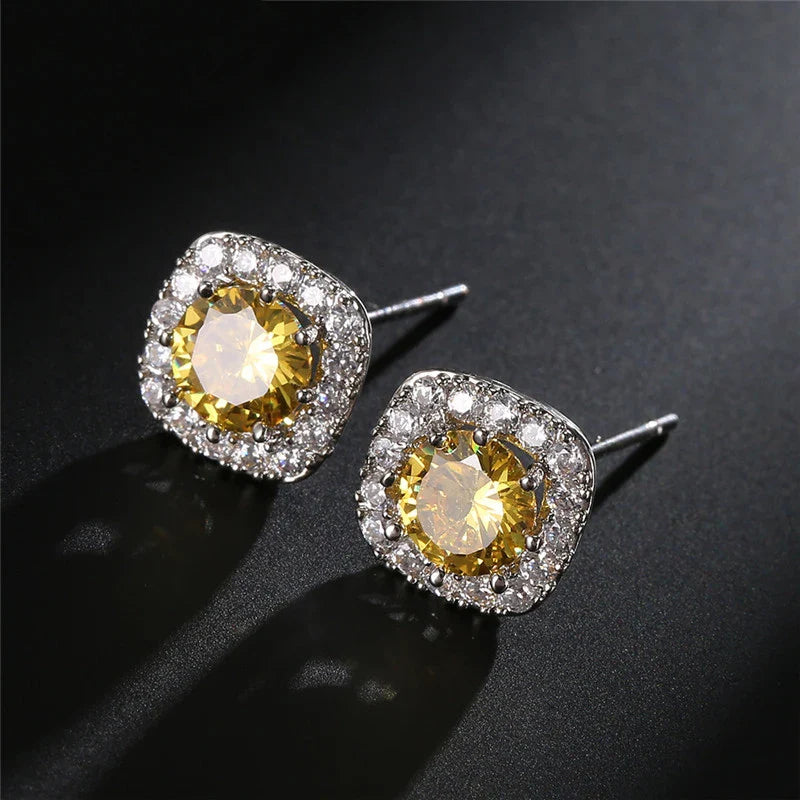 ZAKOL Classic White Square CZ Orecchini Della Stud Per Le Donne Squisite Rotondo Cubic Zirconia Cristallo Orecchini Regalo