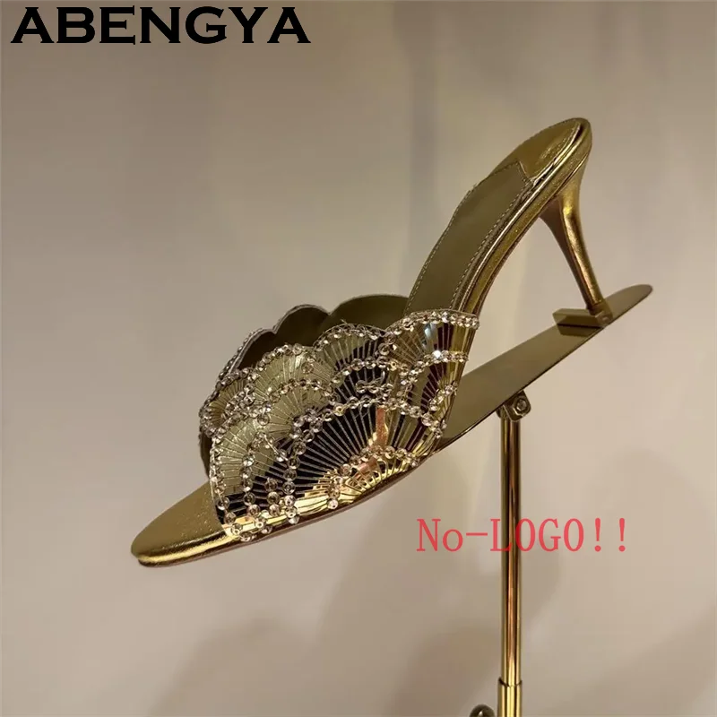 2026 Summer Trendy New Shiny Fish Mouth Toe Sexy Stiletto Sandals Woman Quality Sequined Thin High Heel Slippers for Women Shoes