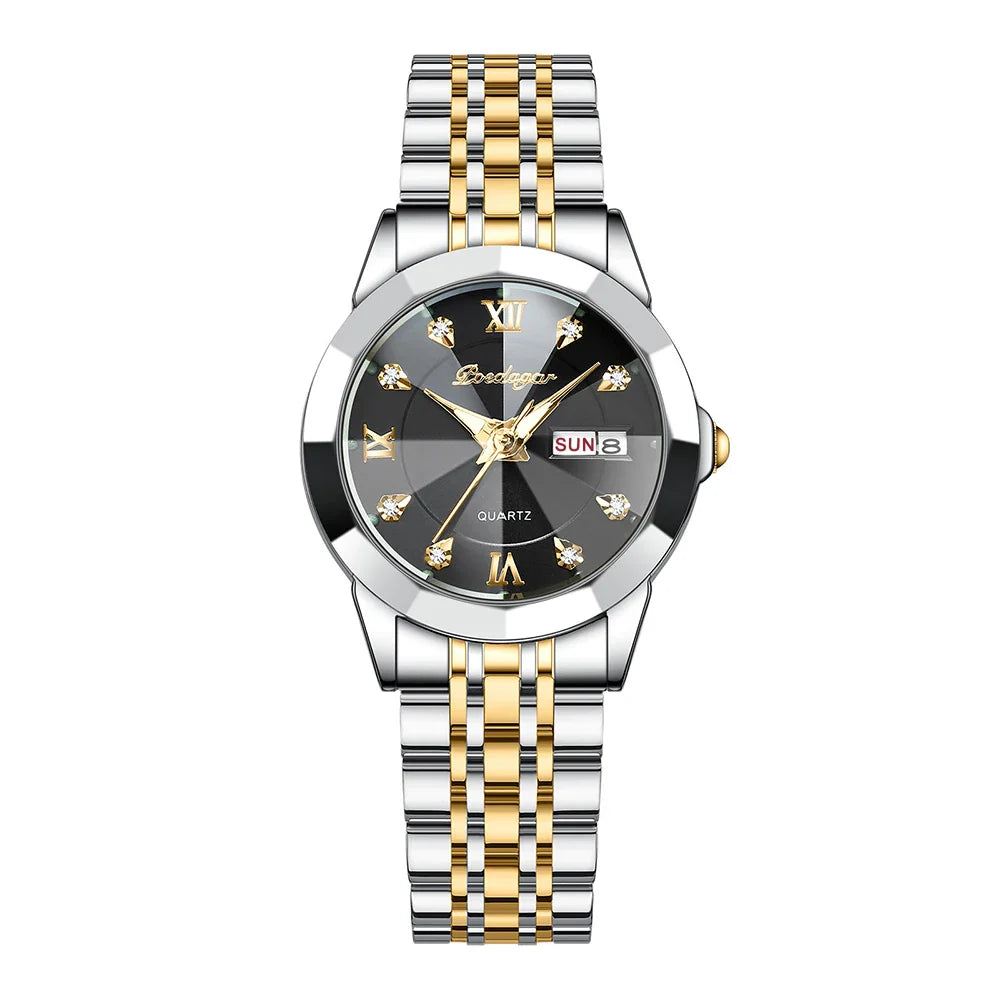 POEDAGAR orologi da donna di marca di lusso impermeabile luminoso data settimana orologio al quarzo per donna orologio da donna di moda in acciaio inossidabile