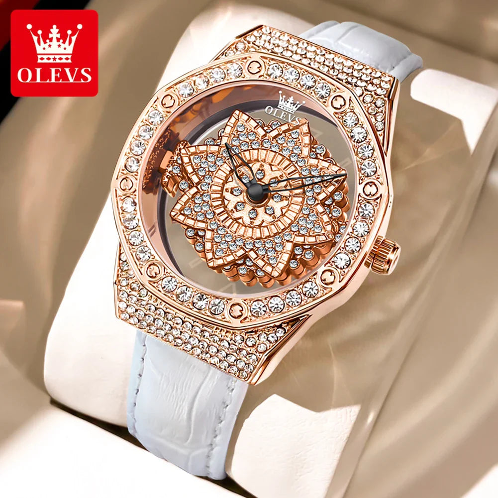 OLEVS 9996 Orologio Elegante di Lusso da Donna, Orologio al Quarzo Scheletrato, Impermeabile, con Quadrante Luminoso e Diamanti, Regalo Originale
