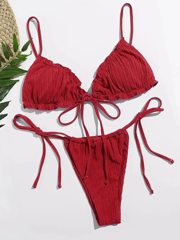 Nuovo Bikini Sexy 2026 a Righe, Costume da Bagno Donna Push-Up, Set Bikini Solido con Fascia, Abbigliamento da Spiaggia