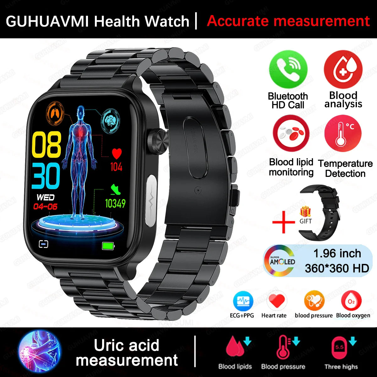 Nuovo 2025 Smartwatch per XIAOM1 con ECG+PPG, Monitoraggio Grasso Sanguigno e Acido Urico, Frequenza Cardiaca, Pressione Sanguigna, Chiamate Bluetooth per Uomini e Donne