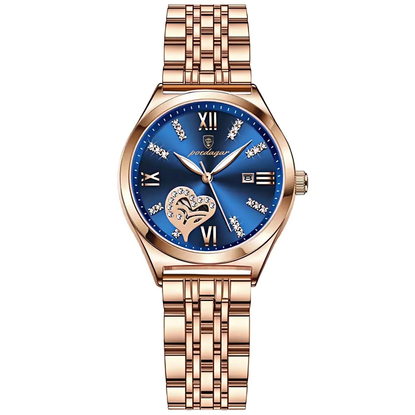 POEDAGAR Orologi di lusso da donna Orologio da donna impermeabile con data luminosa in acciaio inossidabile Orologio da polso da donna al quarzo alla moda elegante