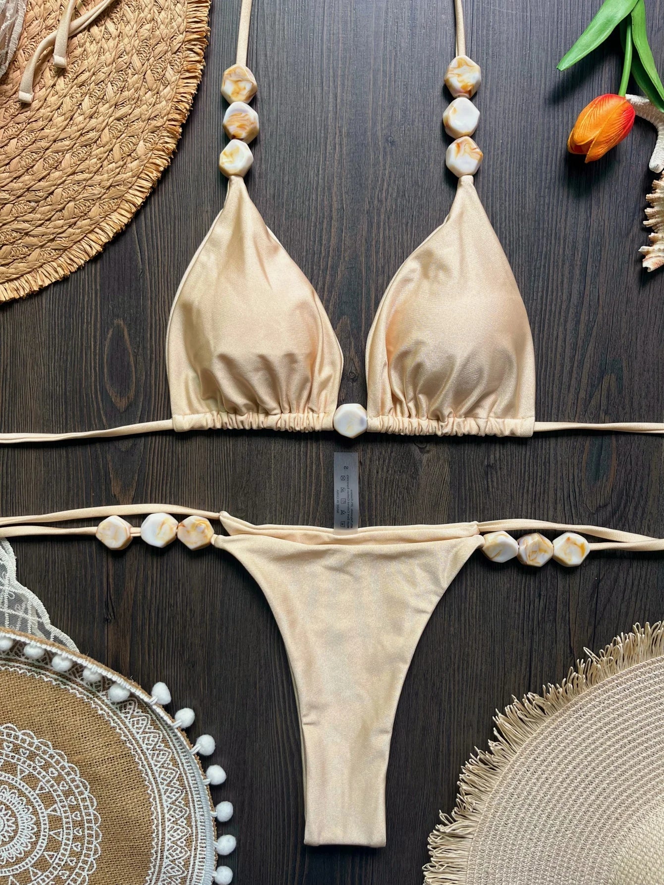 Costume da bagno bikini sexy con perline 2026 da donna, set bikini halter con scollo a V, abbigliamento da spiaggia estivo