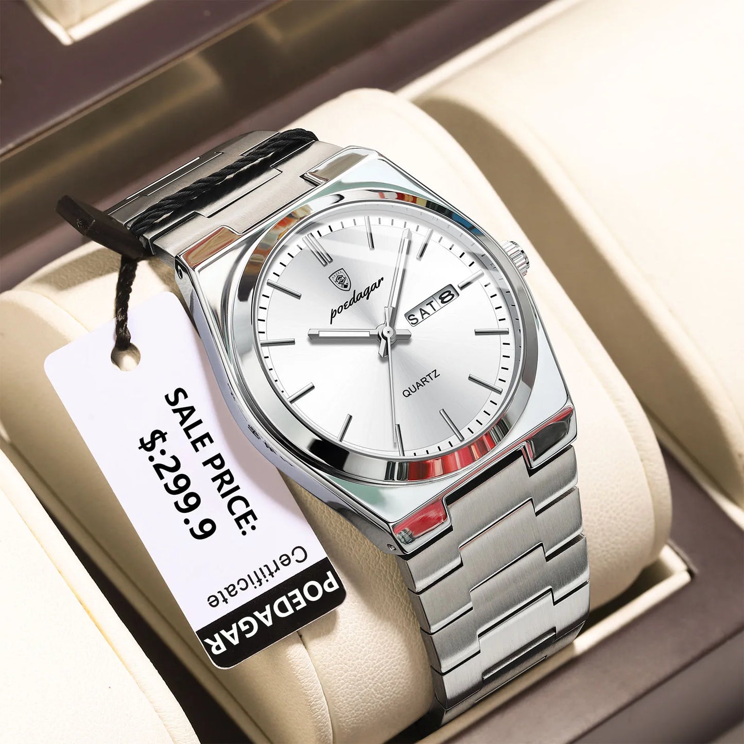 POEDAGAR Orologi da uomo di lusso Impermeabile luminoso Data Settimana Orologio da uomo in acciaio inossidabile Moda casual Orologio da polso da uomo al quarzo Reloj