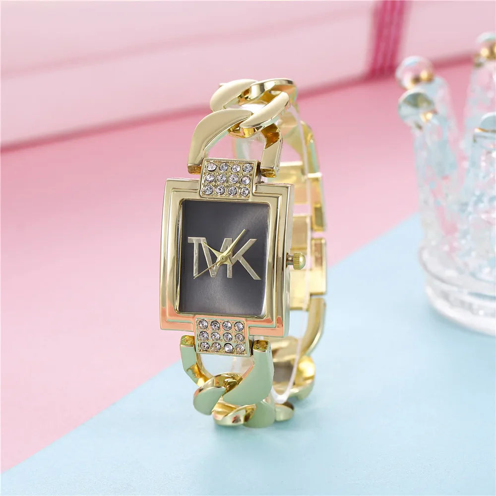 UTHAI Orologio da donna con diamanti quadrati intarsiati quadrati leggeri Orologi al quarzo moda di lusso Orologio da polso da donna con cinturino in metallo Orologio da ragazza