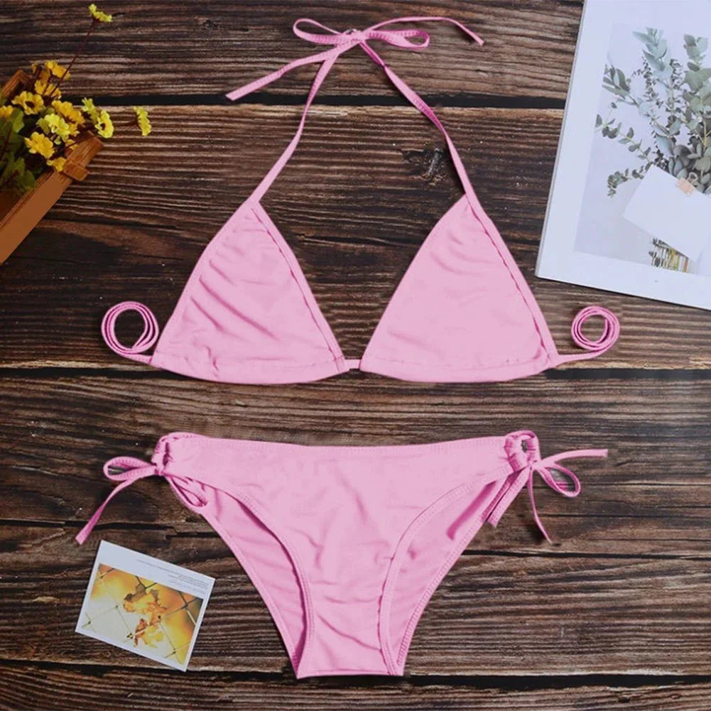 Costume da bagno bikini sexy da donna con perizoma, modello brasiliano con lacci, per l'estate e le vacanze al mare