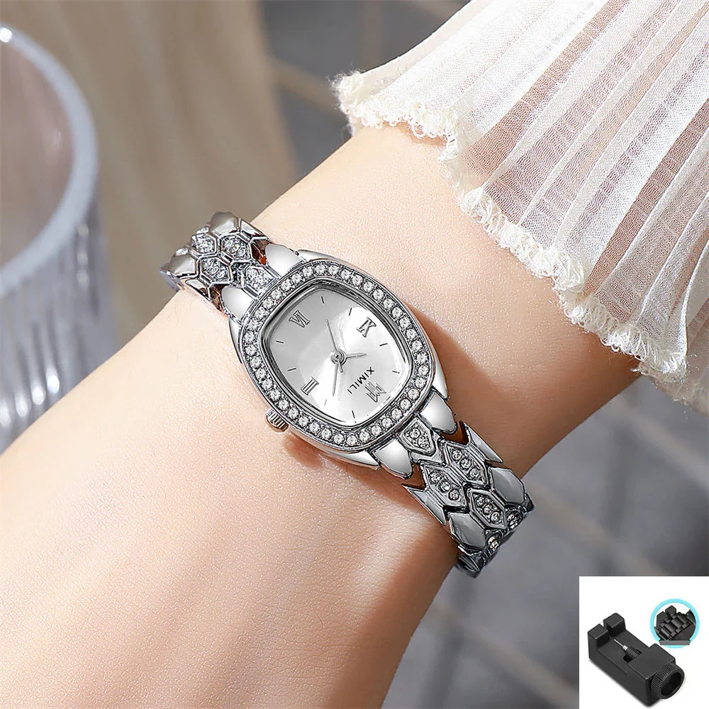 Orologio al quarzo moda donna placcato oro di lusso Semplice cinturino con fibbia di qualità per orologio da lavoro in acciaio inossidabile a forma di botte di Roma