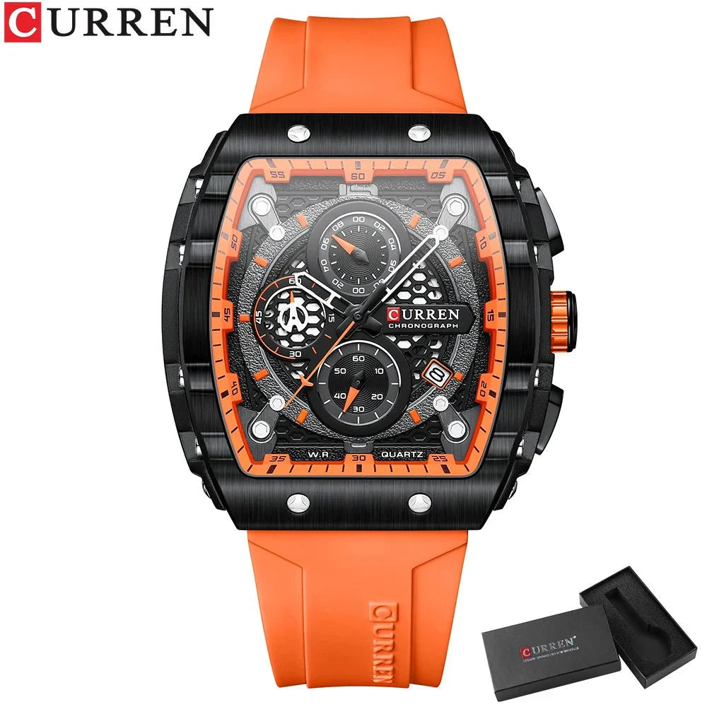 CURREN Orologio da uomo alla moda, marchio unico, design quadrato, lusso, nastro sportivo al quarzo, orologi da uomo impermeabili