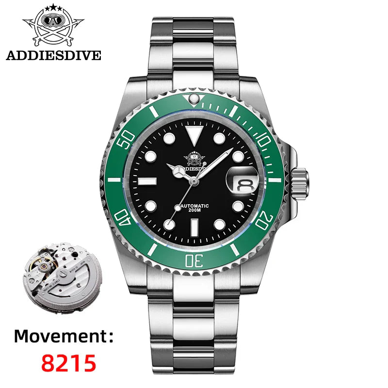 ADDIESDIVE Orologio automatico da uomo di lusso 8215 Orologio meccanico BGW9 Orologio da sub in vetro zaffiro luminoso Orologio analogico da uomo AD2503