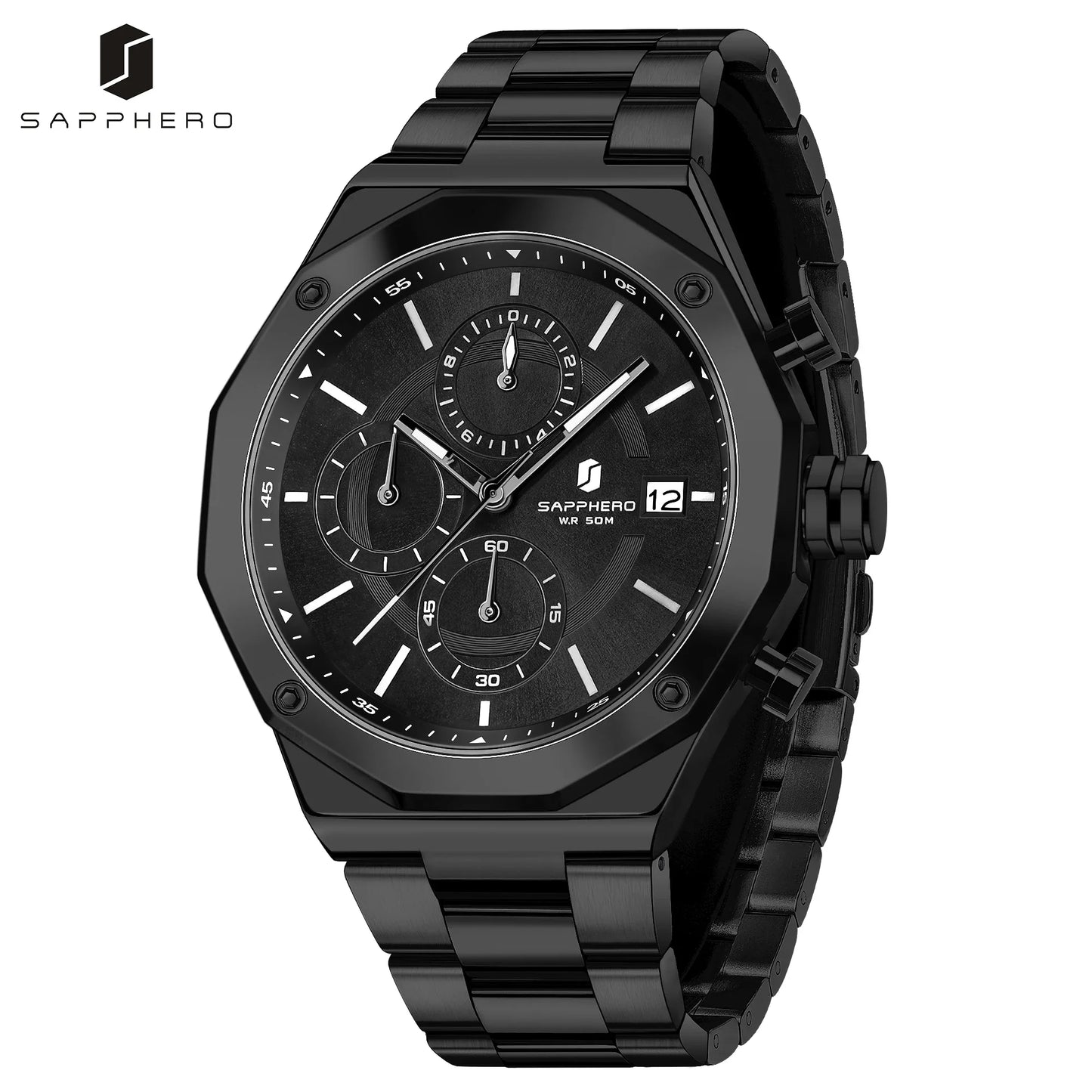 SAPHERO Orologio Cronografo Uomo al Quarzo 5ATM Impermeabile Acciaio Inox con Data, Regalo Perfetto per Padre, Marito, Fidanzato per Natale, Compleanno, San Valentino