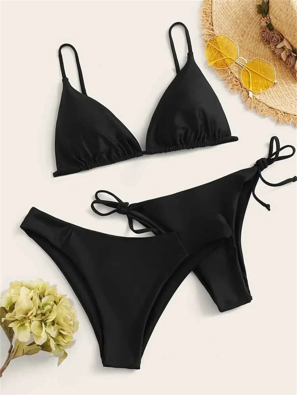 Bikini nero Costume da bagno estremo Triangolo Costumi da bagno sexy String 3 pezzi Bikini Set Costume da bagno donna Beach Tangas Biquinis Feminino