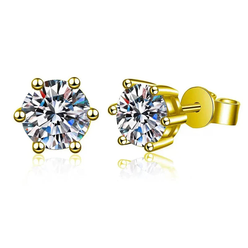 Orecchini a lobo QMSHR con moissanite da 0,5-2 carati, placcati oro giallo 18K, in argento 925, per matrimonio, gioielli da donna e uomo con certificato GRA
