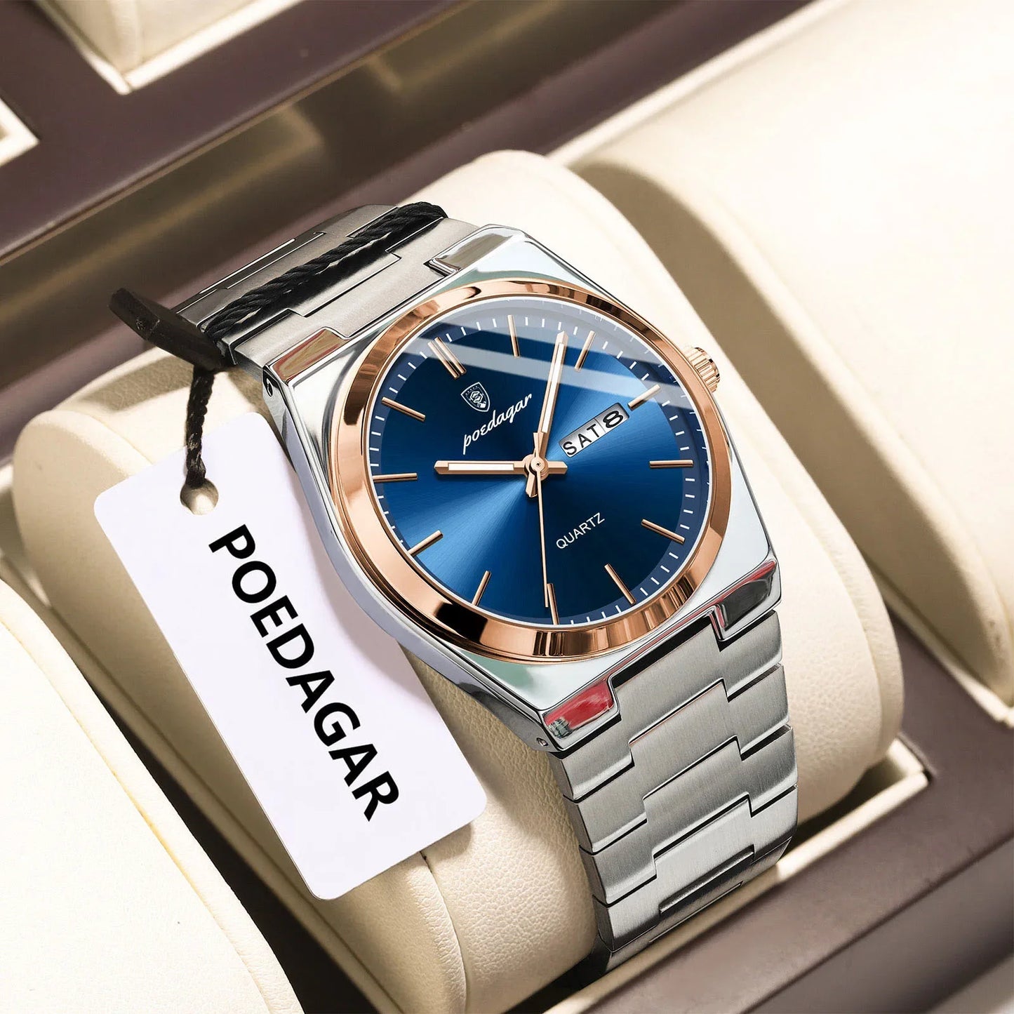 POEDAGAR Orologio da polso al quarzo da uomo di lusso Impermeabile luminoso Data Settimana Orologio da uomo Orologi da uomo d'affari in acciaio inossidabile