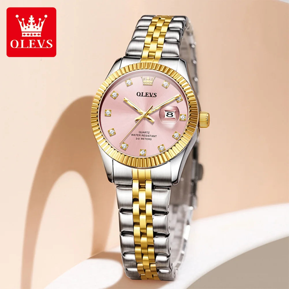 OLEVS 3705 Orologio da donna 30M Orologio al quarzo con data impermeabile per donna Orologio da donna di lusso con scala di diamanti a specchio ad alta durezza
