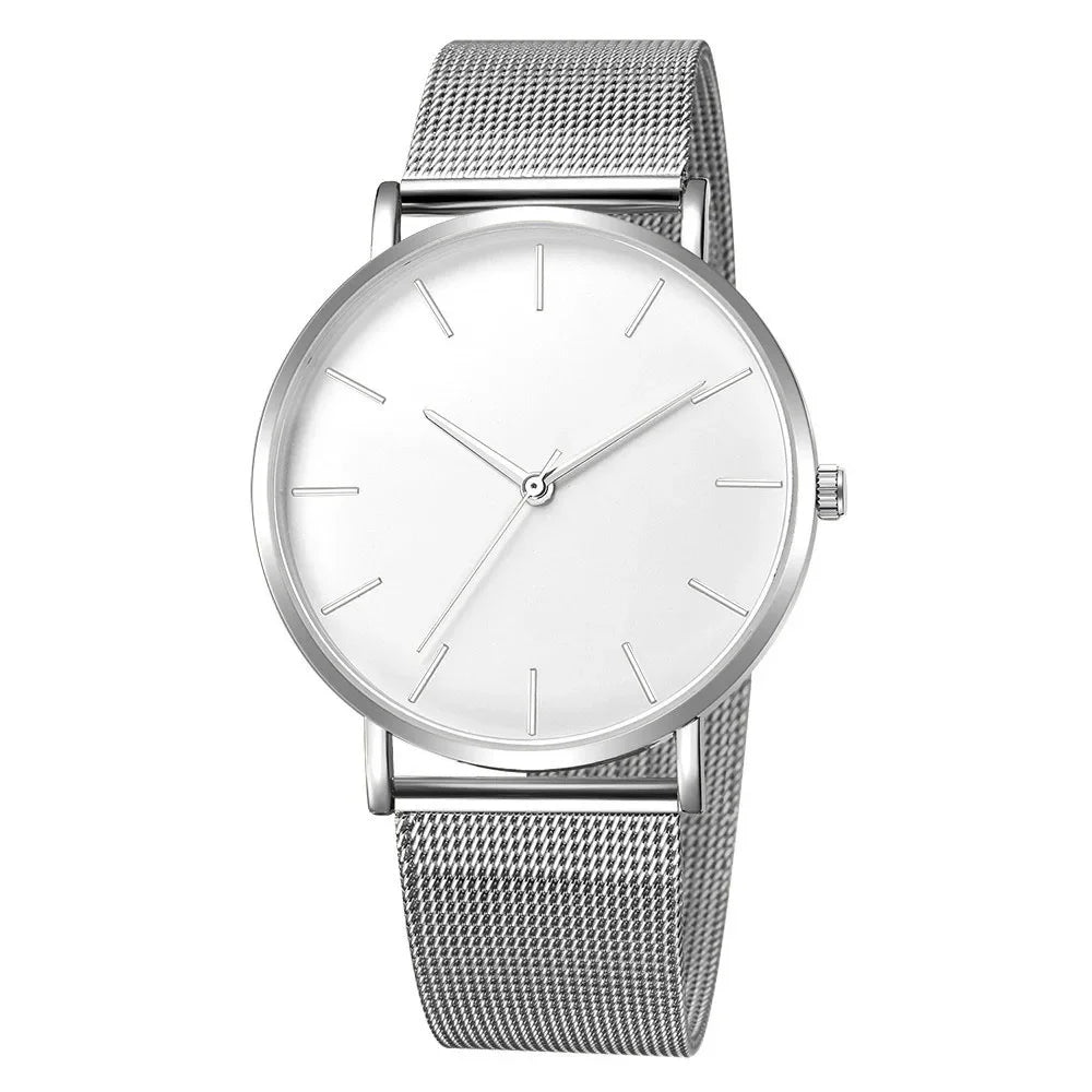 Orologio da donna semplice per il tempo libero 2025 Orologio da polso da uomo di lusso alla moda ultrasottile con cintura in rete vintage