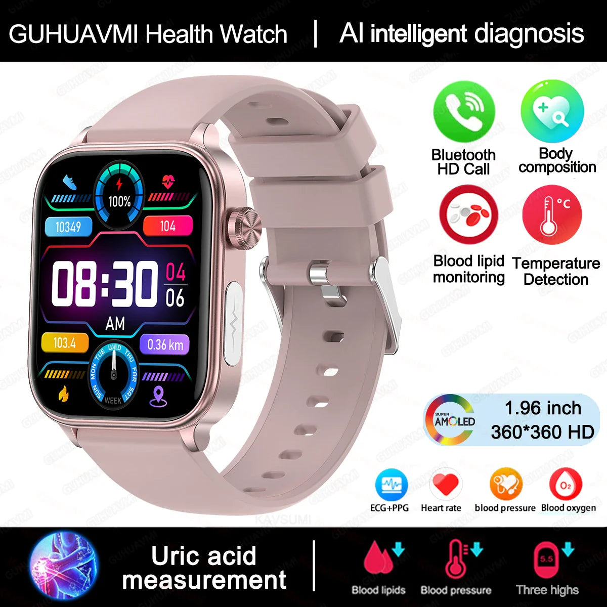 2025 Nuovo AI Diagnosi Lipidi nel sangue Acido urico Test di composizione corporea Smart Watch per uomo ECG + PPG Chiamata Bluetooth Salute Smartwatch