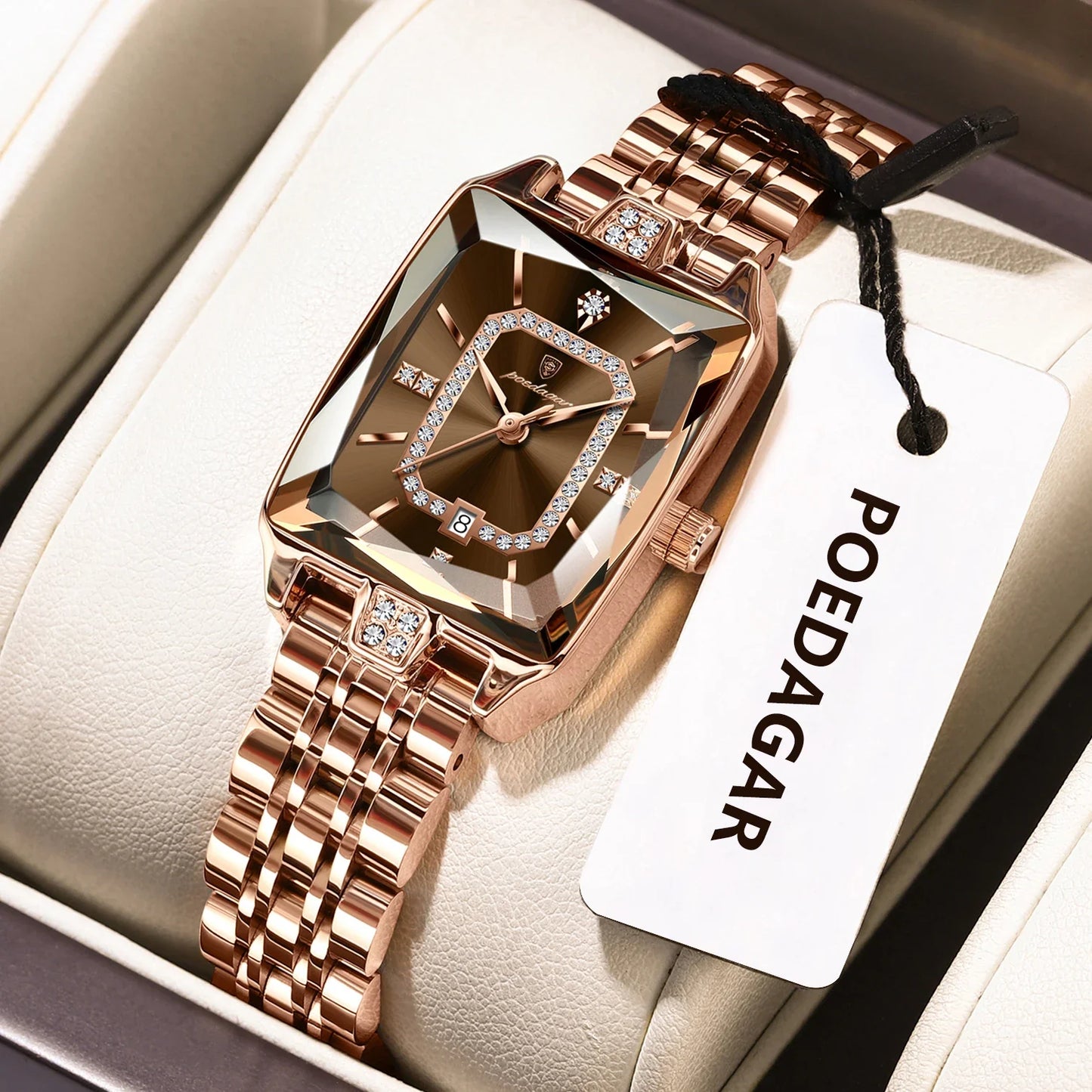 POEDAGAR Orologio da donna di lusso Impermeabile Data Orologio da polso da donna casual di alta qualità Orologio da donna elegante al quarzo in acciaio inossidabile