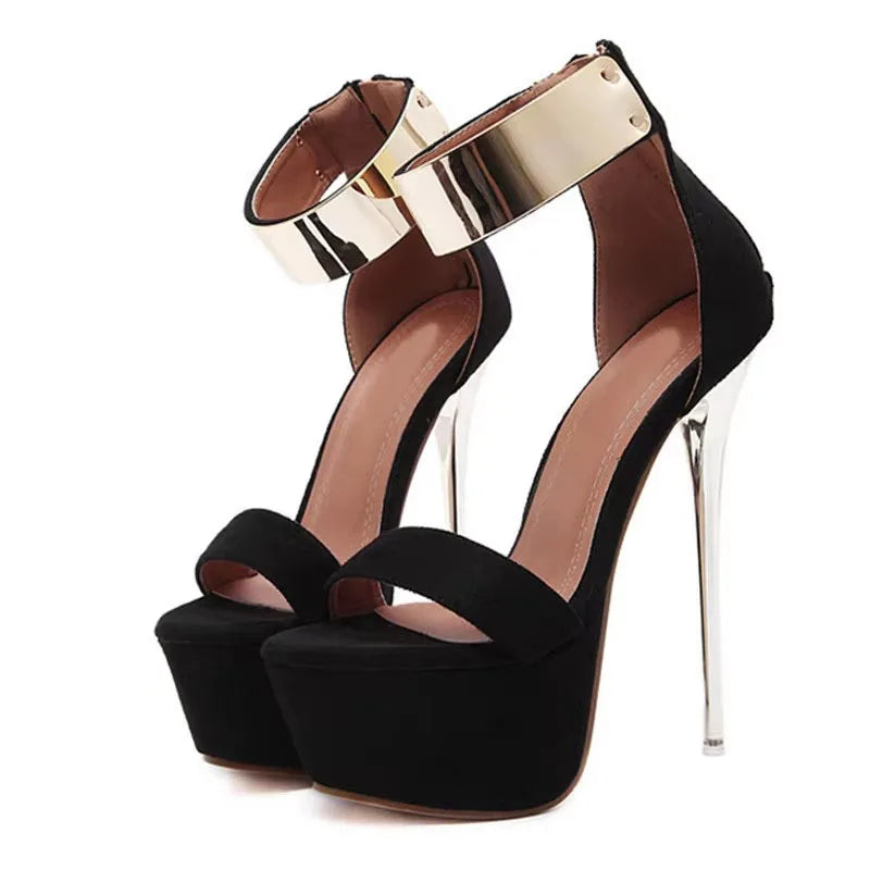 Fashion Designer Metal Ankle Strap Women 16CM Heels Platform Sandals Shoes Female High Heels Sexy Party Dance Ladies Shoes