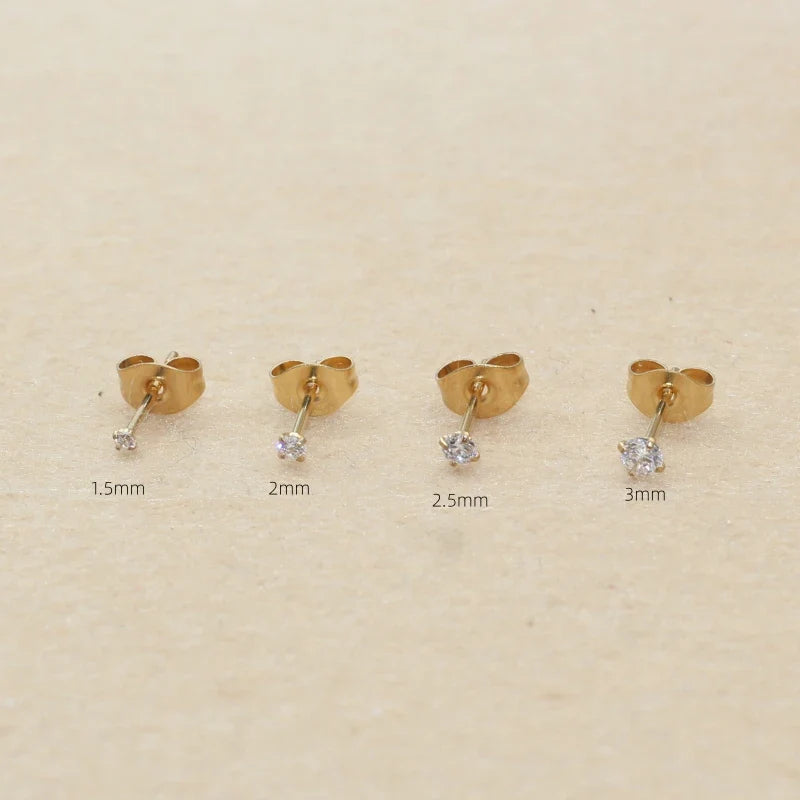 Super Mini 1.5MM 2MM zirconi in acciaio inox Push Back orecchini a bottone per uomo donna 2PC delicato Jewerlry