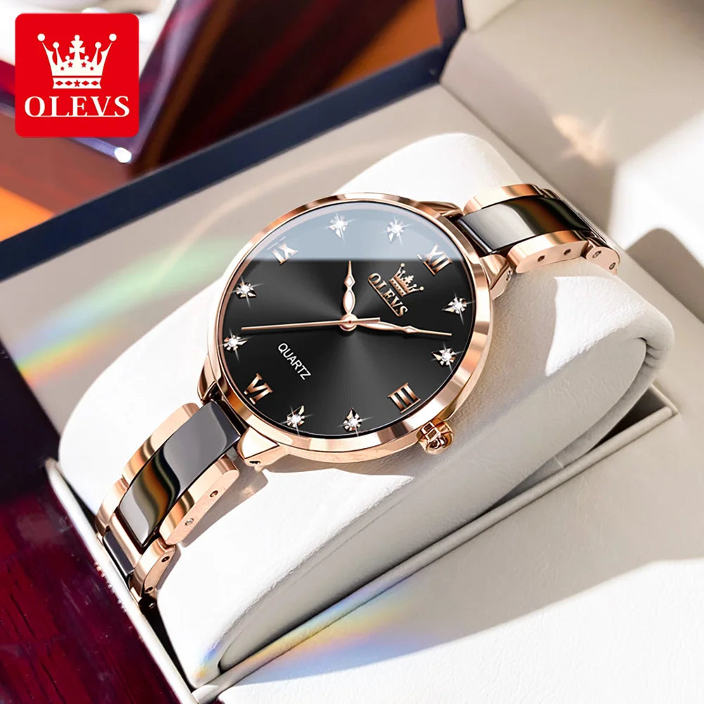 Orologio da donna OLEVS 5872, elegante orologio al quarzo con cinturino in ceramica e acciaio, impermeabile, per donna.