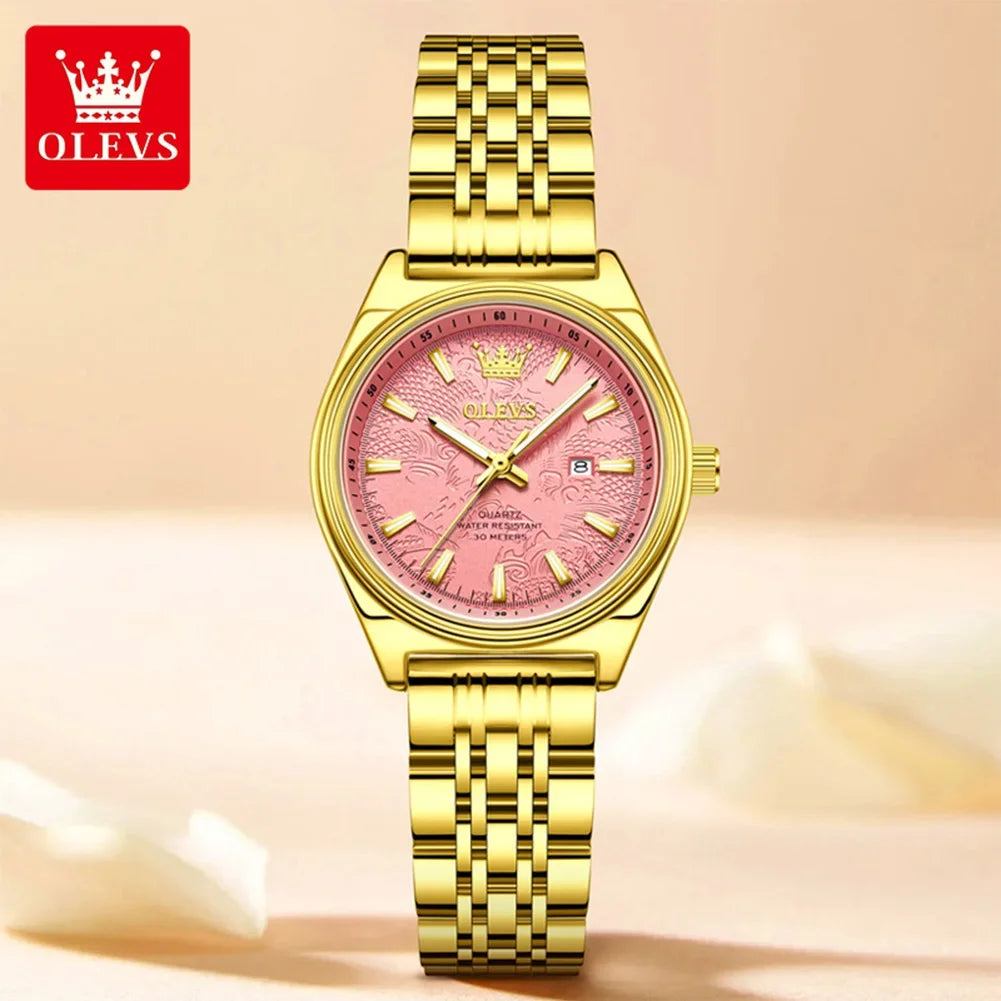 OLEVS 3703 Orologio da donna Orologio al quarzo con calendario di lusso Orologio da polso da donna impermeabile con specchio ad alta durezza 30M