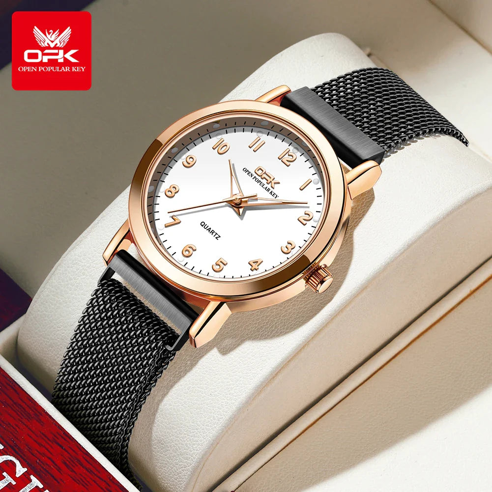 OPK 8115 Orologio da donna Orologio da polso al quarzo originale alla moda semplice Cinturino in maglia di acciaio inossidabile Orologio impermeabile per donna Reloj