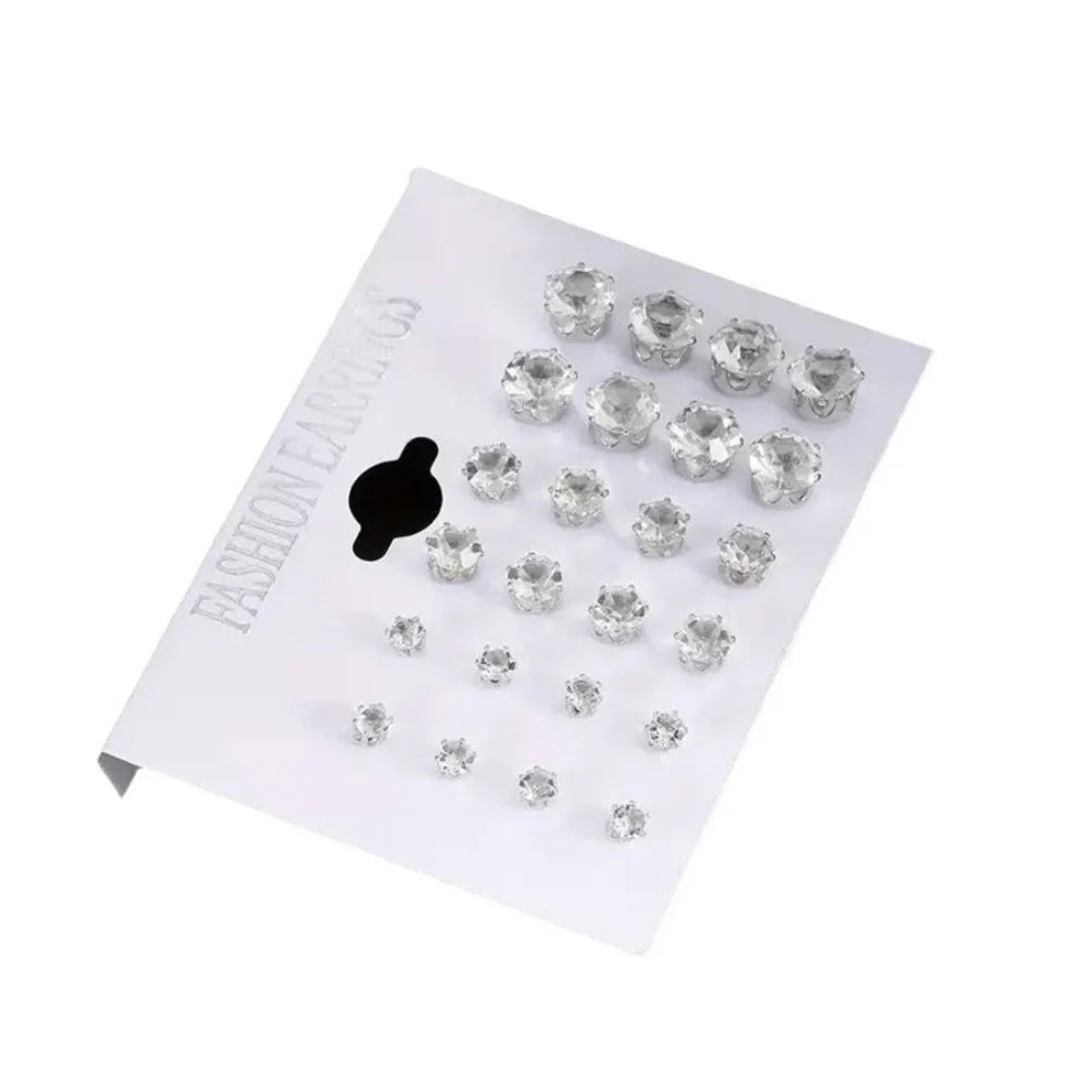 Set da 12 paia di orecchini a bottone in acciaio inossidabile color argento CZ con boccioli di pietre preziose orecchini rotondi accessori per gioielli unisex