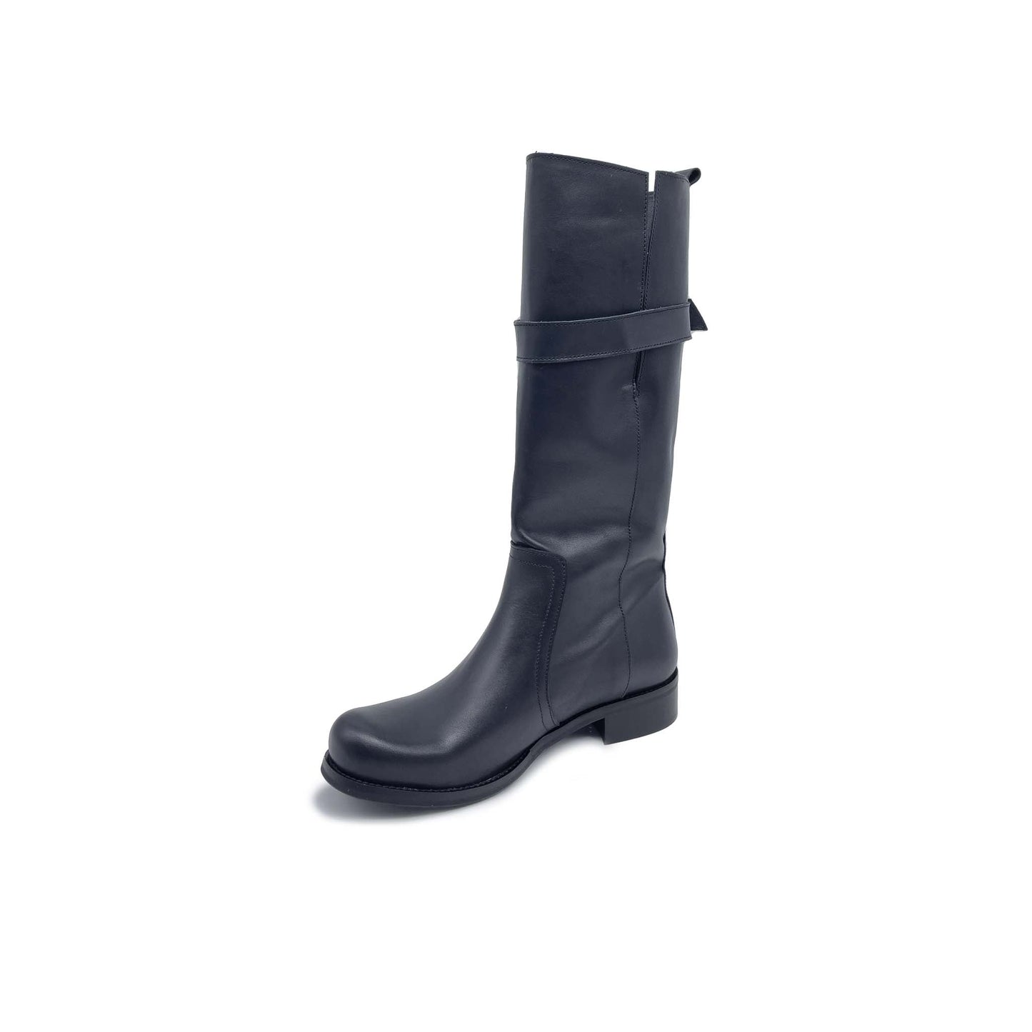CROWN Stivale Biker in Vera Pelle Nero con fibbia al polpaccio