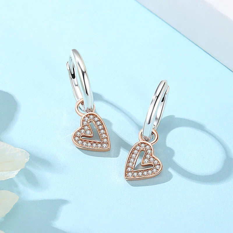 Orecchini Originali in Argento Sterling 925, Modello 2026, a Perno e a Cerchio con Cristalli, per Donna, in Oro Rosa, con Corona, Cuore, Infinito, Ape, Gioielli