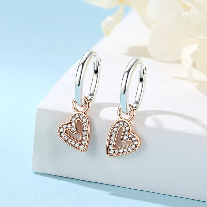 Orecchini Originali in Argento Sterling 925, Modello 2026, a Perno e a Cerchio con Cristalli, per Donna, in Oro Rosa, con Corona, Cuore, Infinito, Ape, Gioielli