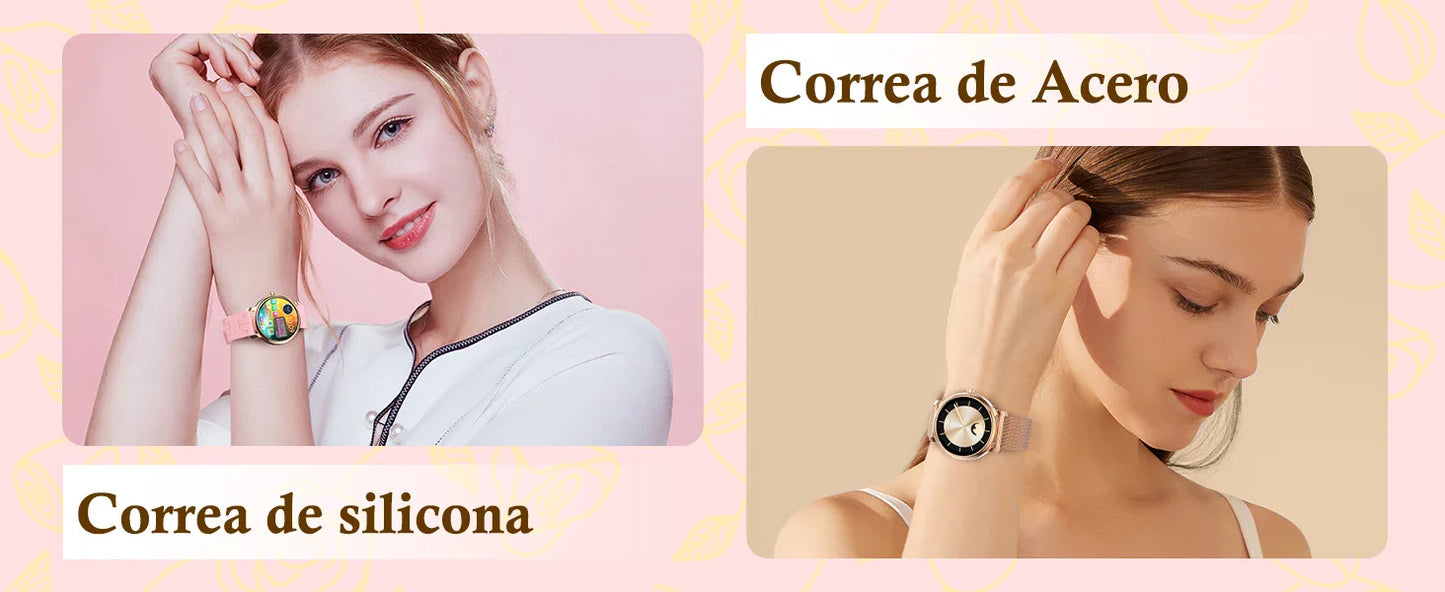 Smartwatch da donna IP68, modello 2025 con schermo AMOLED da 1,43", chiamate Bluetooth, oltre 120 sport disponibili, monitoraggio frequenza cardiaca, SpO2, pressione sanguigna e sonno. Smartwatch per Android e iOS.