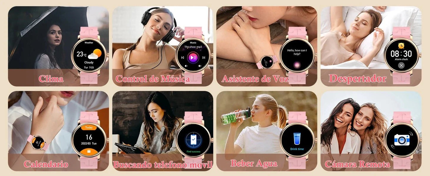 Smartwatch da donna IP68, modello 2025 con schermo AMOLED da 1,43", chiamate Bluetooth, oltre 120 sport disponibili, monitoraggio frequenza cardiaca, SpO2, pressione sanguigna e sonno. Smartwatch per Android e iOS.