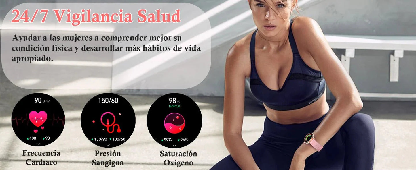 Smartwatch da donna IP68, modello 2025 con schermo AMOLED da 1,43", chiamate Bluetooth, oltre 120 sport disponibili, monitoraggio frequenza cardiaca, SpO2, pressione sanguigna e sonno. Smartwatch per Android e iOS.