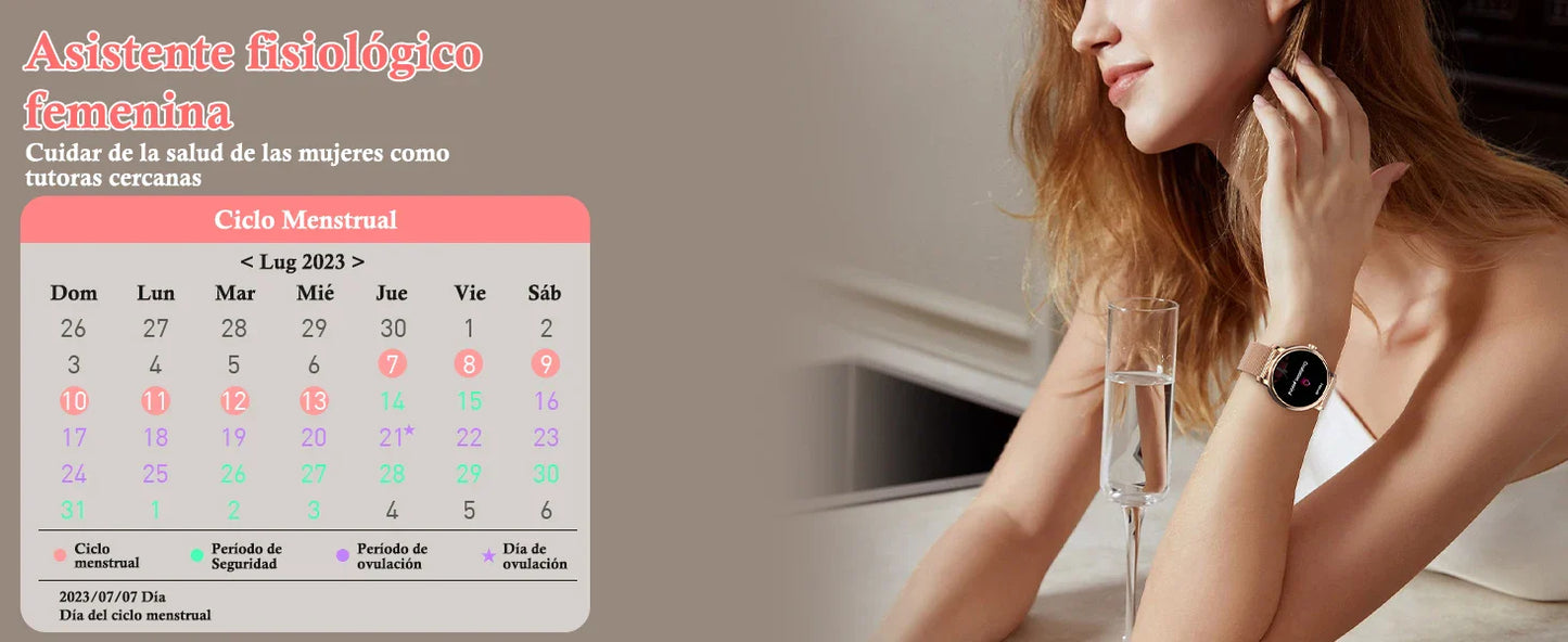 Smartwatch da donna IP68, modello 2025 con schermo AMOLED da 1,43", chiamate Bluetooth, oltre 120 sport disponibili, monitoraggio frequenza cardiaca, SpO2, pressione sanguigna e sonno. Smartwatch per Android e iOS.