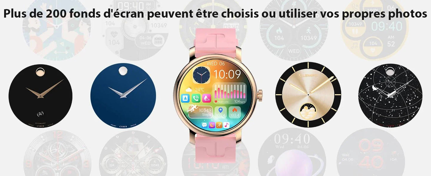 Smartwatch da donna IP68, modello 2025 con schermo AMOLED da 1,43", chiamate Bluetooth, oltre 120 sport disponibili, monitoraggio frequenza cardiaca, SpO2, pressione sanguigna e sonno. Smartwatch per Android e iOS.