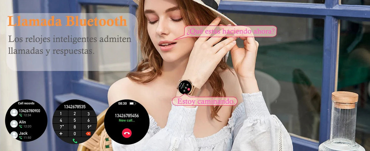Smartwatch da donna IP68, modello 2025 con schermo AMOLED da 1,43", chiamate Bluetooth, oltre 120 sport disponibili, monitoraggio frequenza cardiaca, SpO2, pressione sanguigna e sonno. Smartwatch per Android e iOS.