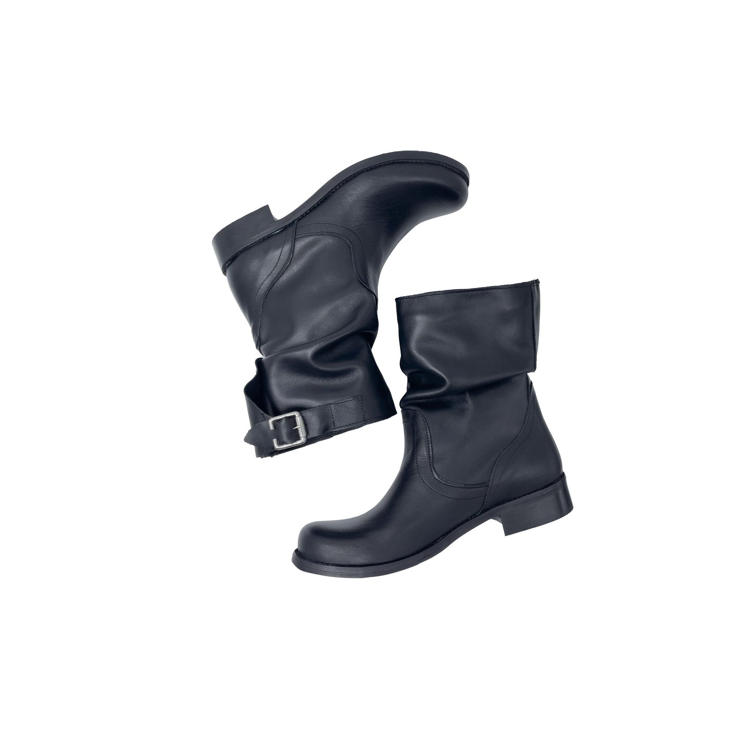EMMA Stivaletto Biker in Vera Pelle Nero