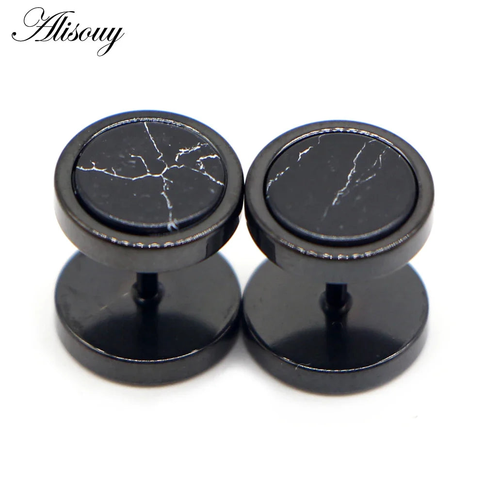 Alisouy 2 pz Acciaio Inossidabile Double Sided Rotondo Pietra Manubri Uomo Donna Vite Stud Bilanciere Orecchini Penetranti Spina per L'orecchio Finto