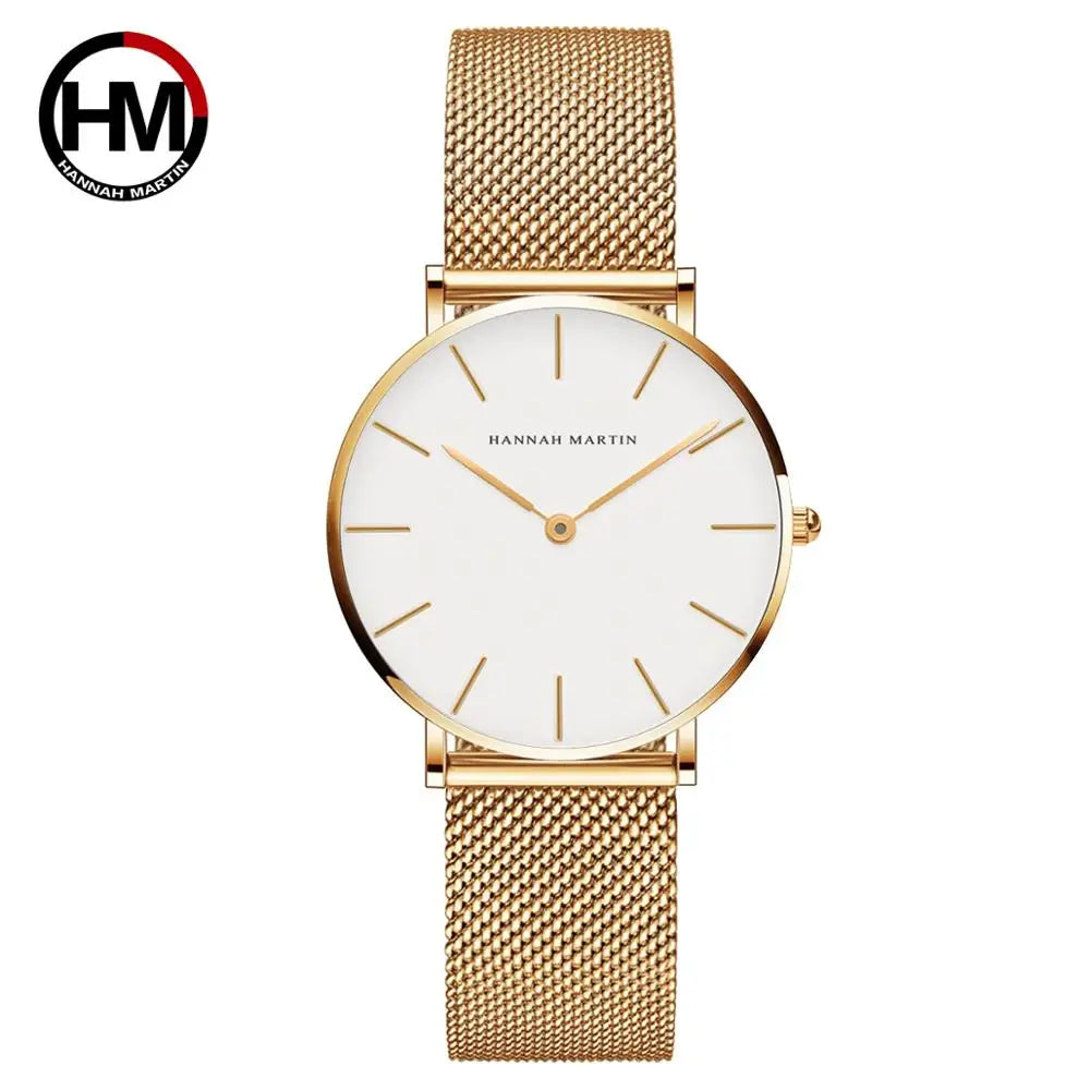HANNAH MARTIN Movimento al quarzo giapponese in acciaio inossidabile di qualità del marchio Orologio Dropshipping da donna impermeabile da 36 mm in oro rosa completo