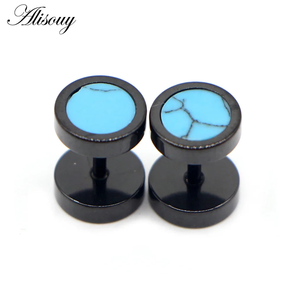 Alisouy 2 pz Acciaio Inossidabile Double Sided Rotondo Pietra Manubri Uomo Donna Vite Stud Bilanciere Orecchini Penetranti Spina per L'orecchio Finto