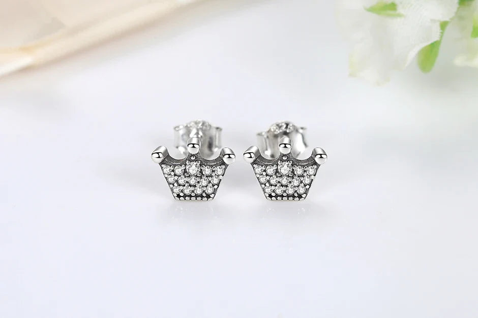 Orecchini Originali in Argento Sterling 925, Modello 2026, a Perno e a Cerchio con Cristalli, per Donna, in Oro Rosa, con Corona, Cuore, Infinito, Ape, Gioielli