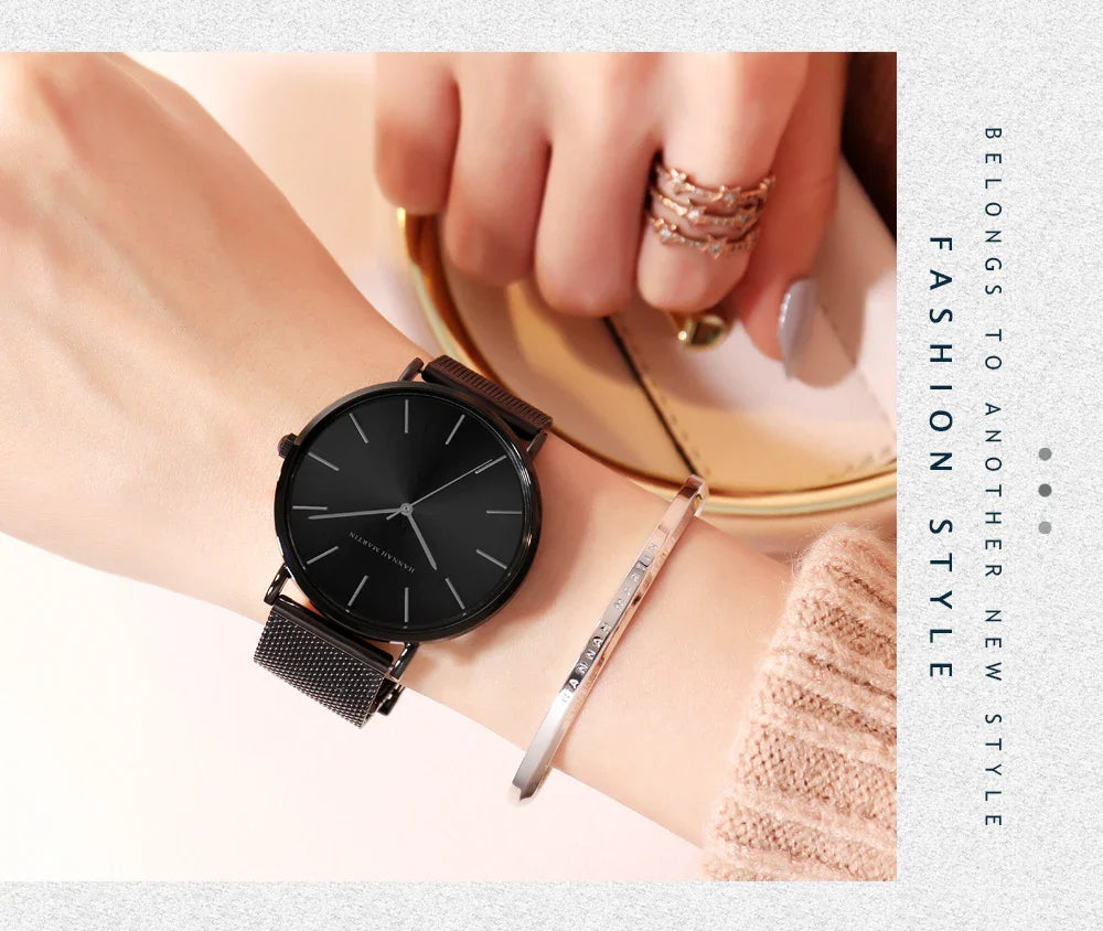 HANNAH MARTIN Movimento al quarzo giapponese in acciaio inossidabile di qualità del marchio Orologio Dropshipping da donna impermeabile da 36 mm in oro rosa completo