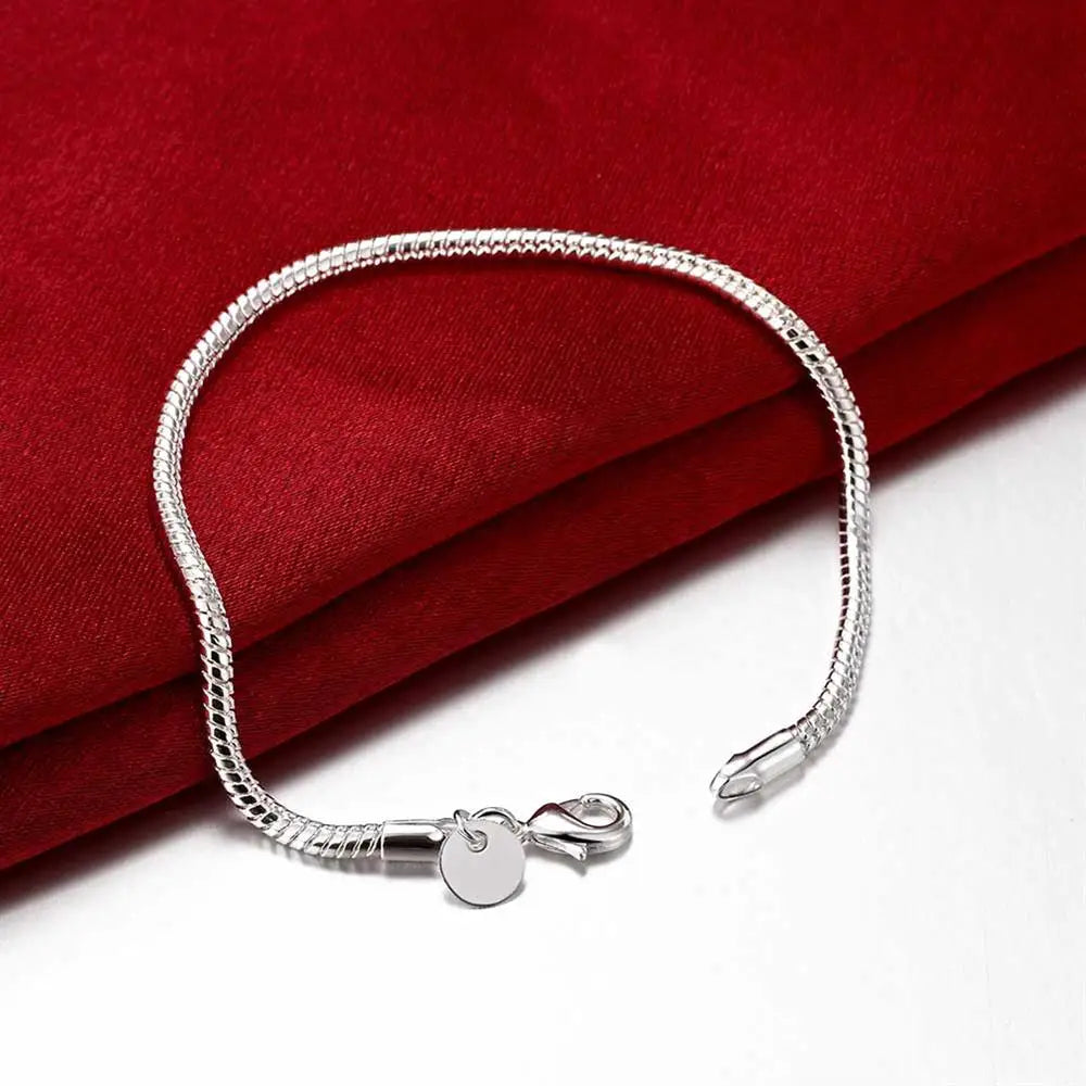 Fine 3MM Catena in osso di serpente Braccialetti in argento sterling 925 Collana Set di gioielli per uomo Donna Marchi di moda Regali di nozze per feste