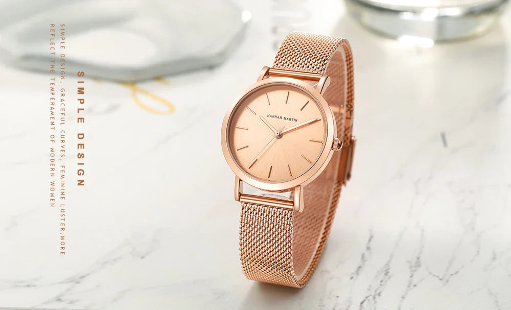 HANNAH MARTIN Movimento al quarzo giapponese in acciaio inossidabile di qualità del marchio Orologio Dropshipping da donna impermeabile da 36 mm in oro rosa completo