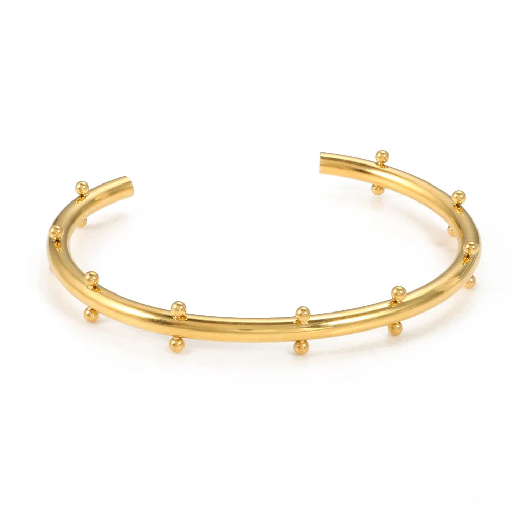 Set di gioielli di lusso Bracciale rigido in acciaio inossidabile Anello da dito Orecchini a cerchio con mini sfere per regali di gioielli di moda da donna